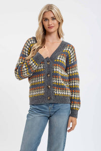 MULTICOLOR BOYFRIEND KNIT CARDIGAN: CHARCOAL MULTI