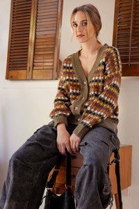 MULTICOLOR BOYFRIEND KNIT CARDIGAN: CHARCOAL MULTI