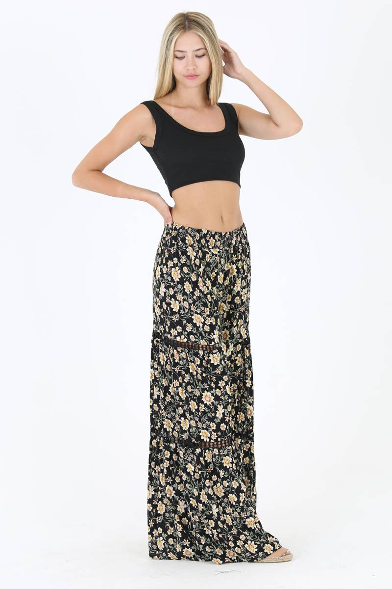 Wide Leg Pants with Lace Insets