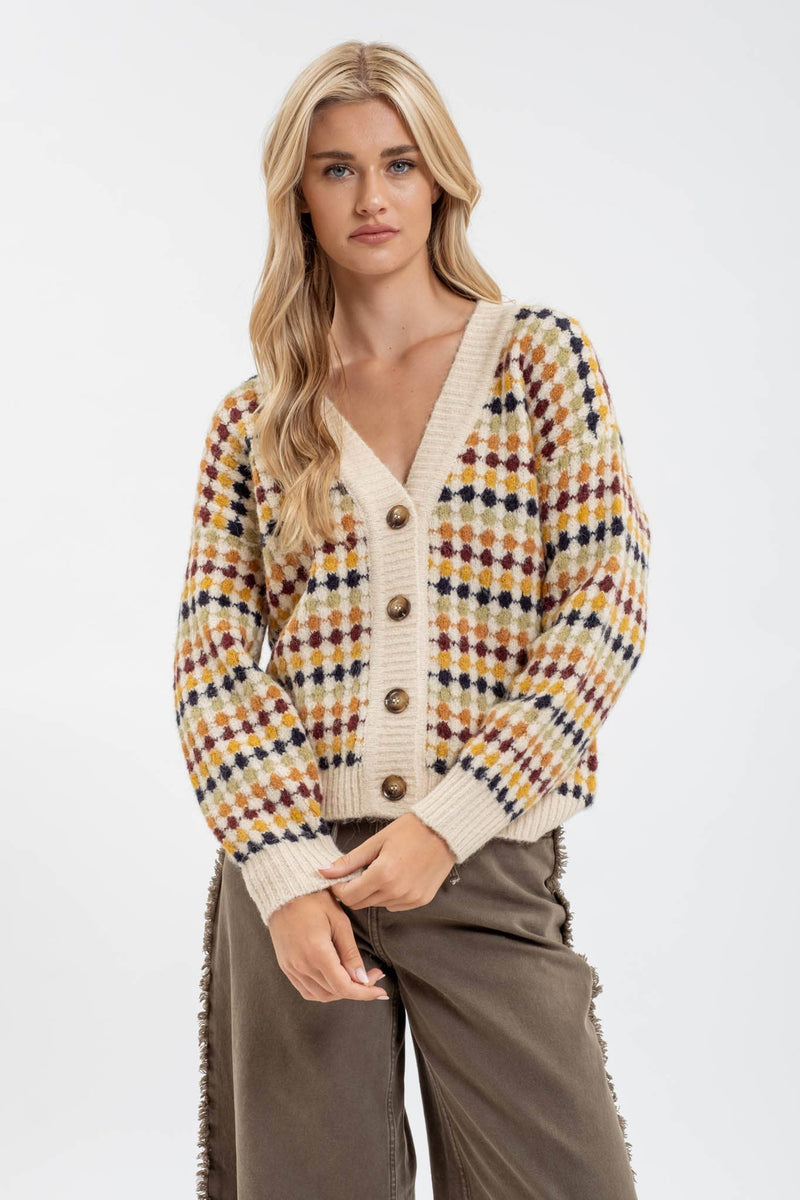 MULTICOLOR BOYFRIEND KNIT CARDIGAN: CHARCOAL MULTI