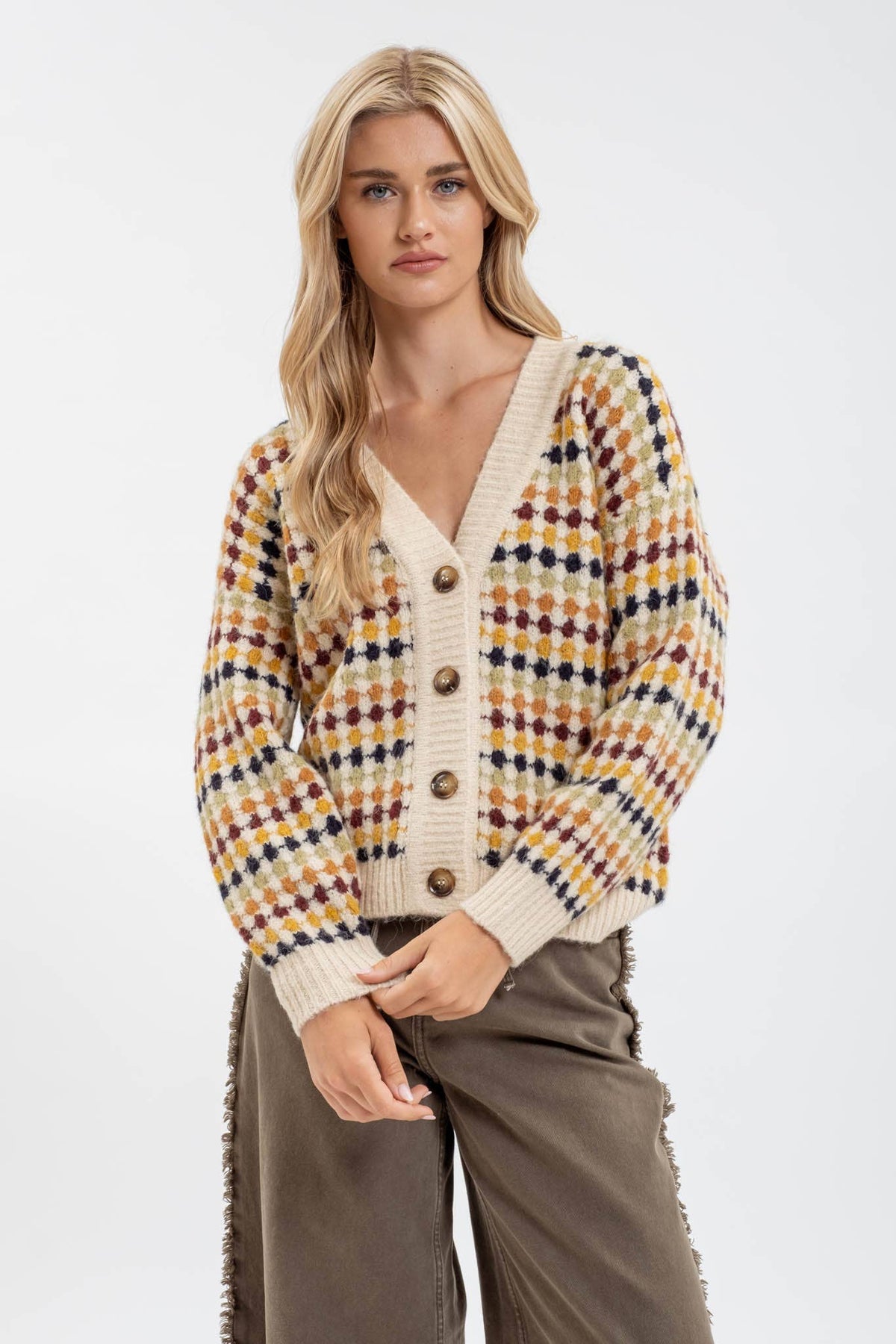 MULTICOLOR BOYFRIEND KNIT CARDIGAN: CREAM MULTI