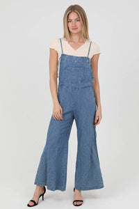 DENIM FLARE LEG OVERALLS JUMPSUIT: DENIM