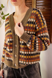 MULTICOLOR BOYFRIEND KNIT CARDIGAN: CHARCOAL MULTI