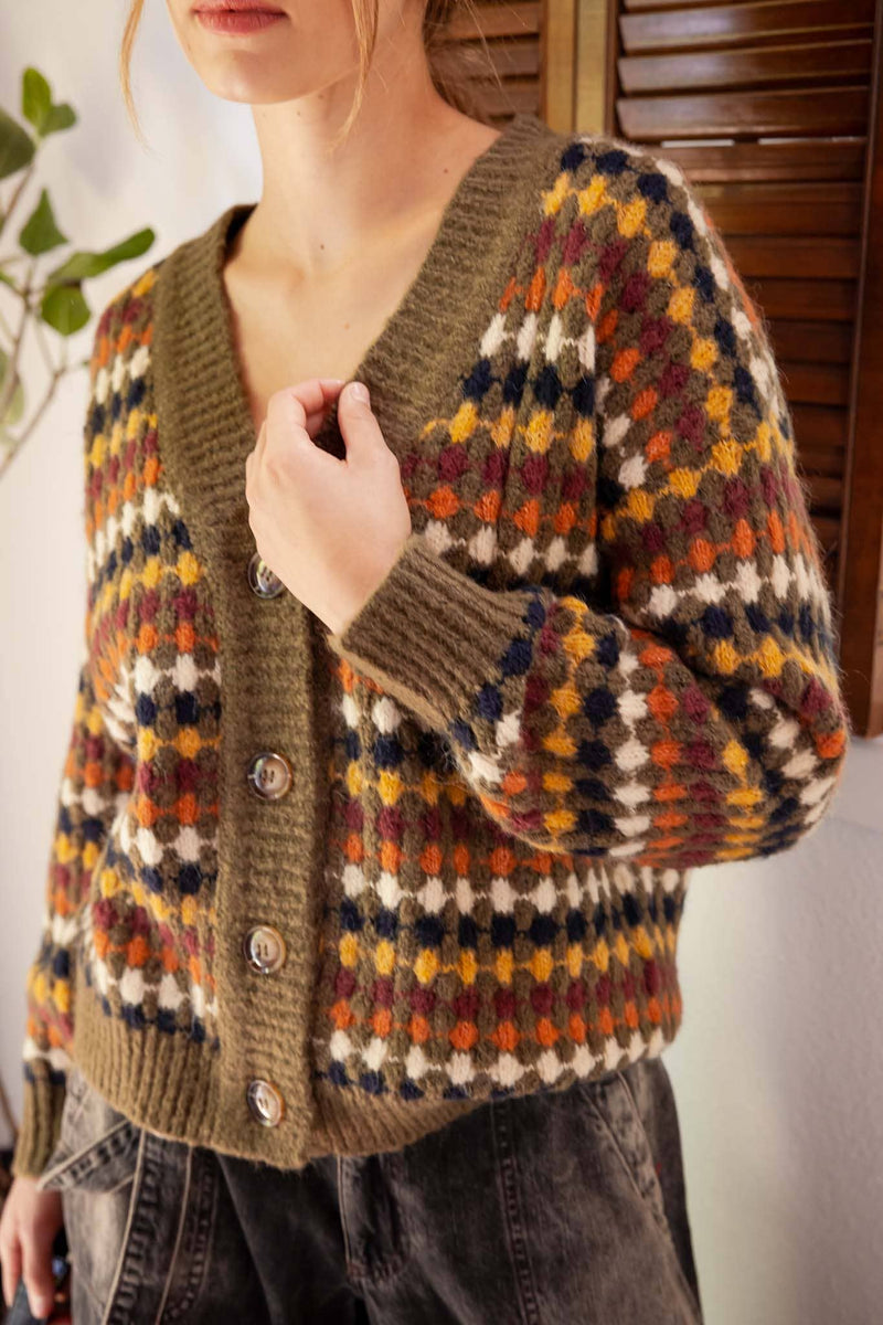 MULTICOLOR BOYFRIEND KNIT CARDIGAN: CREAM MULTI