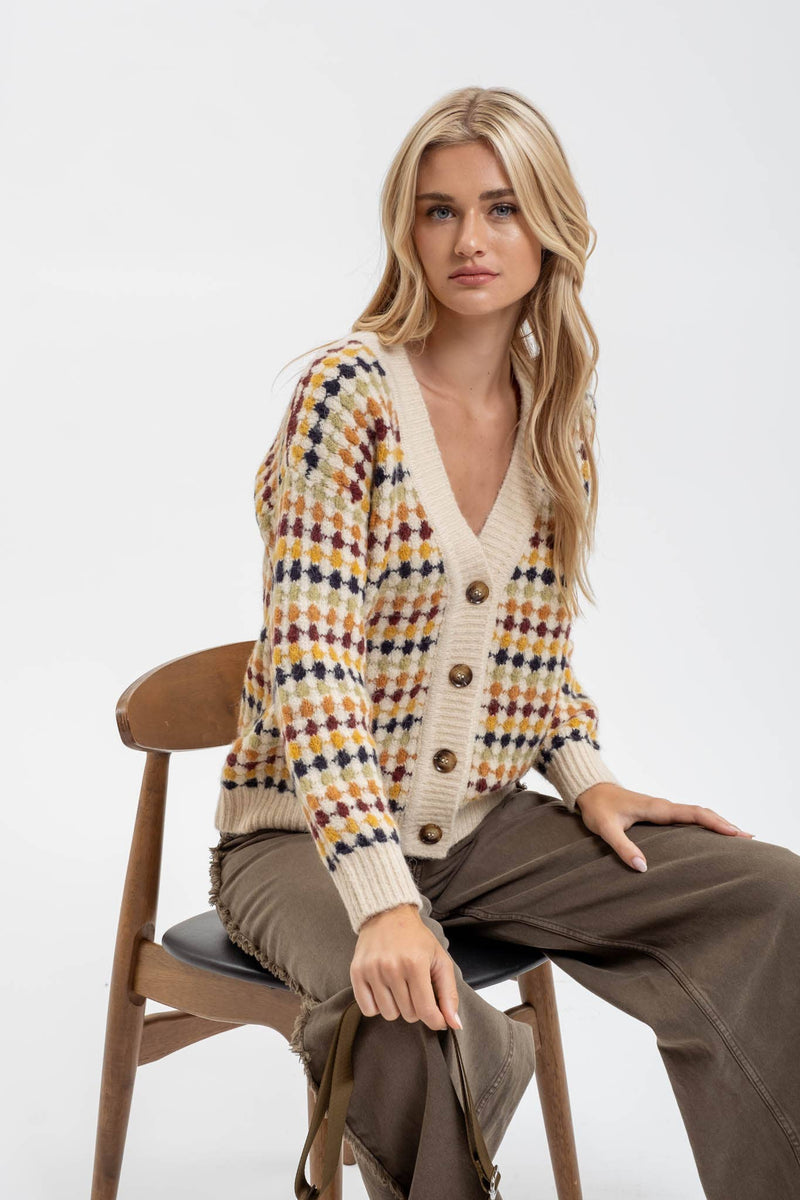 MULTICOLOR BOYFRIEND KNIT CARDIGAN: CHARCOAL MULTI