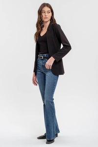 NOTCH COLLAR LONG SLEEVE LONG LINE BLAZER: OATMEAL