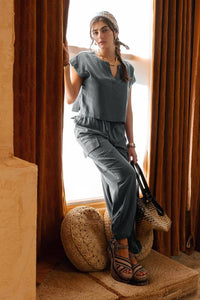 HIGH WAIST DRAWSTRING CARGO PANTS: CHARCOAL