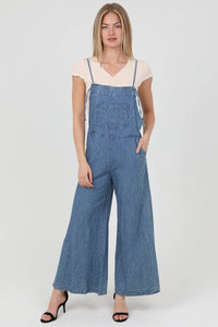 DENIM FLARE LEG OVERALLS JUMPSUIT: DENIM