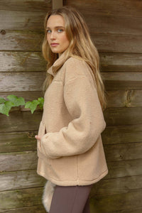 COLLARED HALF ZIP UP FLEECE JACKET: MOCHA