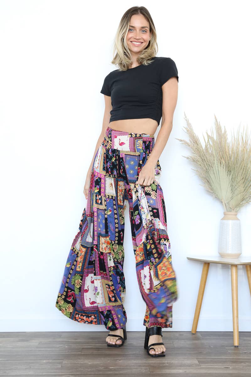 PRINTED WIDE LEG PANTS OREGON RED