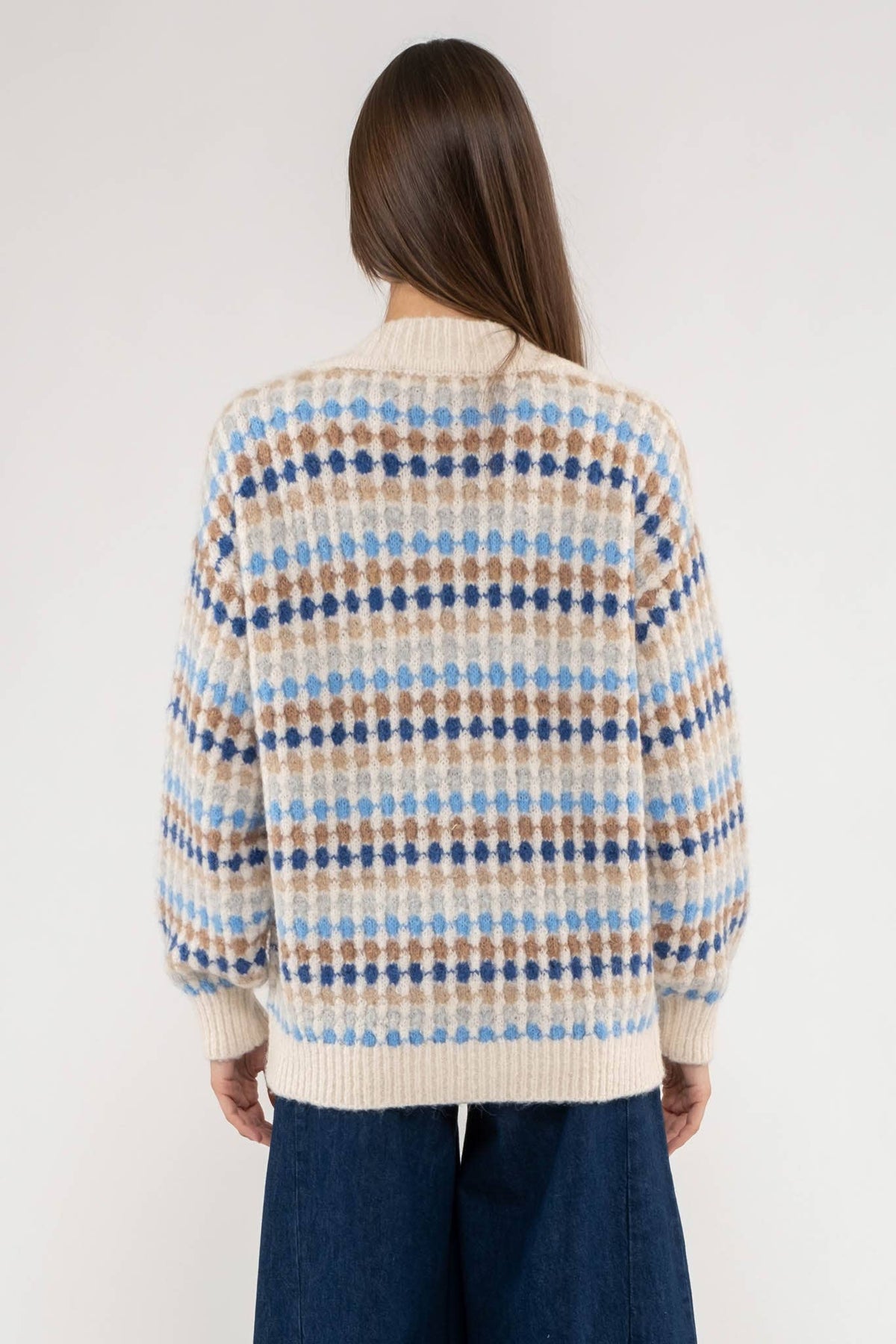 MULTICOLOR BOYFRIEND KNIT CARDIGAN: CREAM MULTI