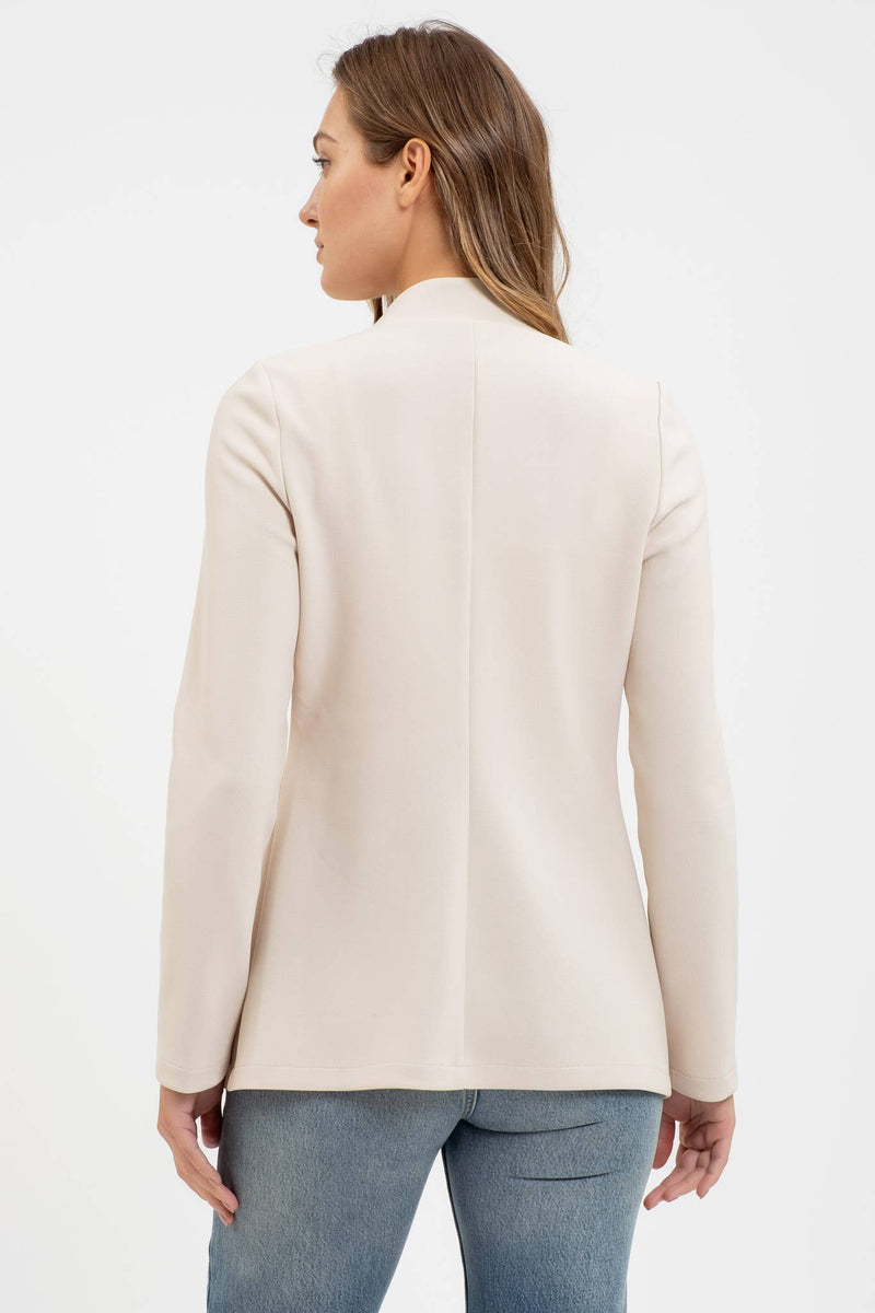 NOTCH COLLAR LONG SLEEVE LONG LINE BLAZER: OATMEAL