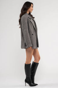 NOTCH COLLAR LONG LINE BLAZER: BLACK