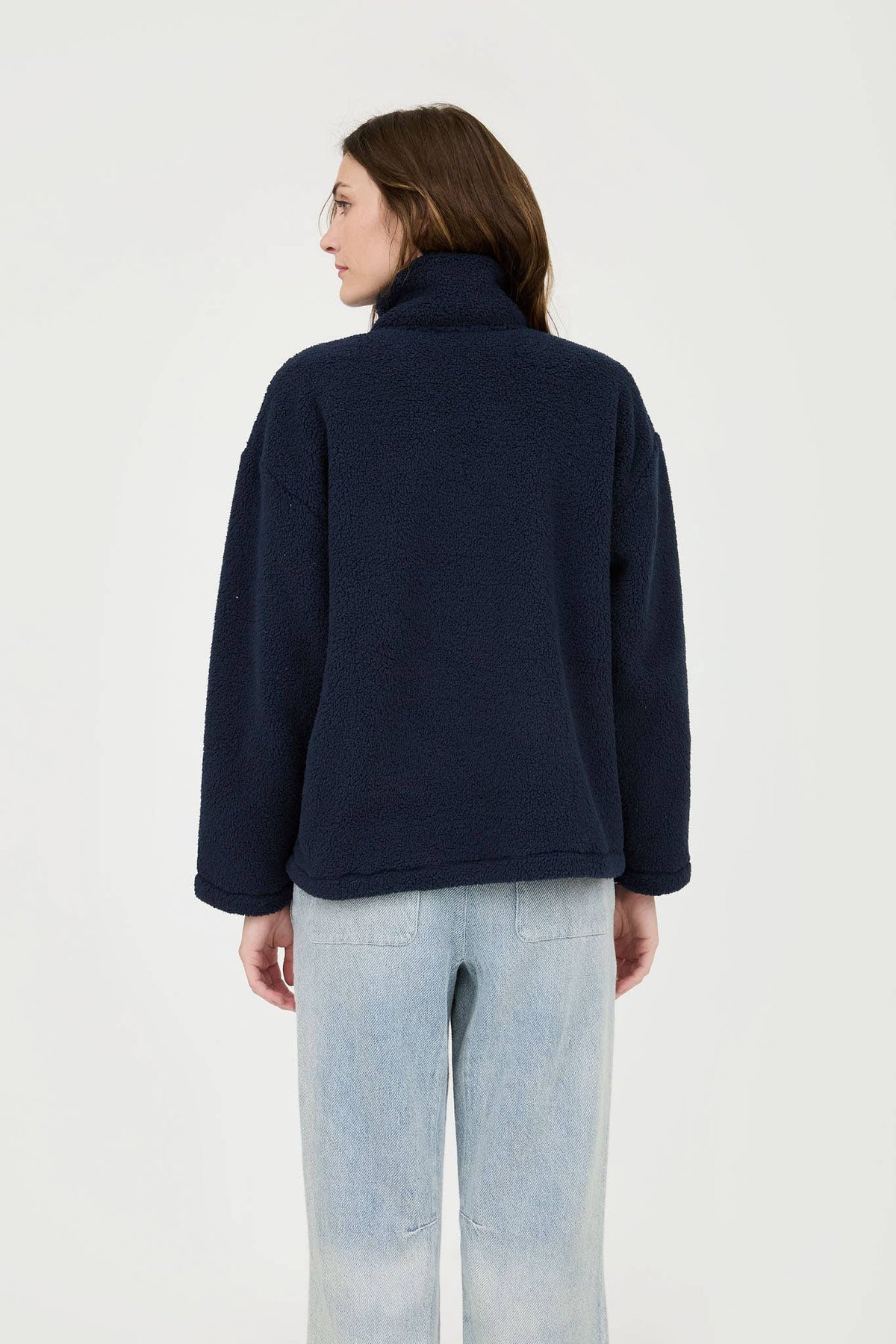 COLLARED HALF ZIP UP FLEECE JACKET: NAVY