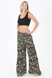 Wide Leg Pants with Lace Insets