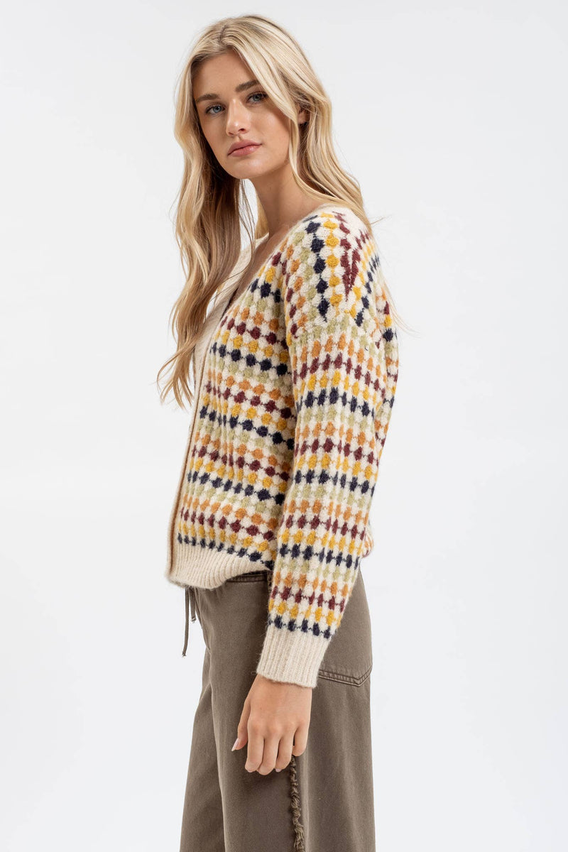 MULTICOLOR BOYFRIEND KNIT CARDIGAN: CHARCOAL MULTI