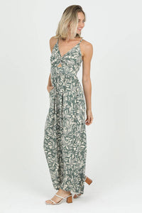 V NECK TWIST FRONT CUT OUT JUMPSUIT GREEN