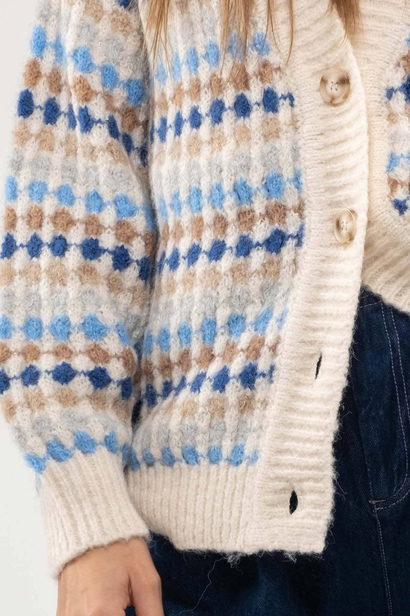 MULTICOLOR BOYFRIEND KNIT CARDIGAN: CREAM MULTI