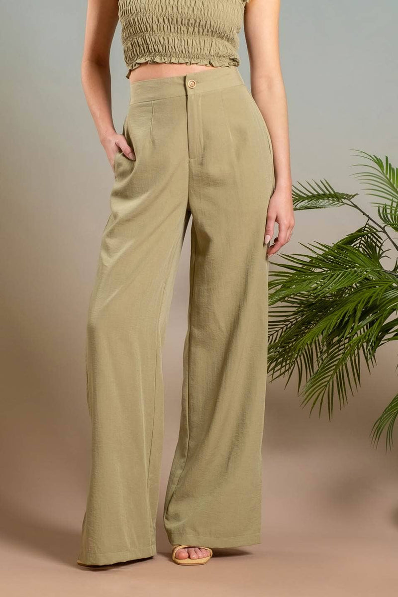 HIGH WAIST WIDE SPLIT LEG DRESS PANTS: OLIVE