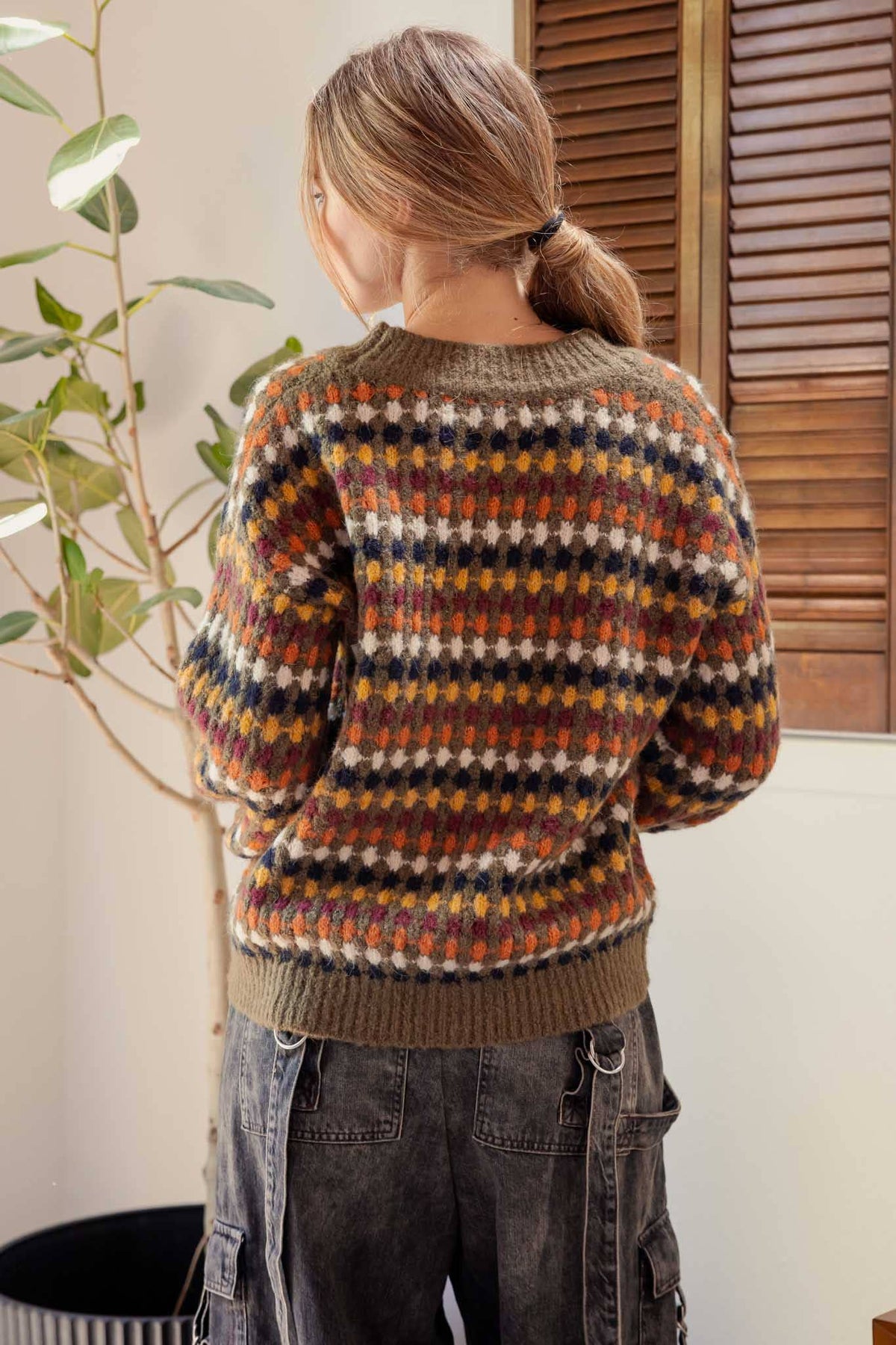 MULTICOLOR BOYFRIEND KNIT CARDIGAN: CHARCOAL MULTI