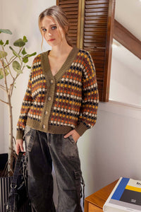 MULTICOLOR BOYFRIEND KNIT CARDIGAN: CHARCOAL MULTI