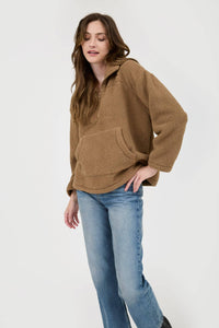 COLLARED HALF ZIP UP FLEECE JACKET: MOCHA