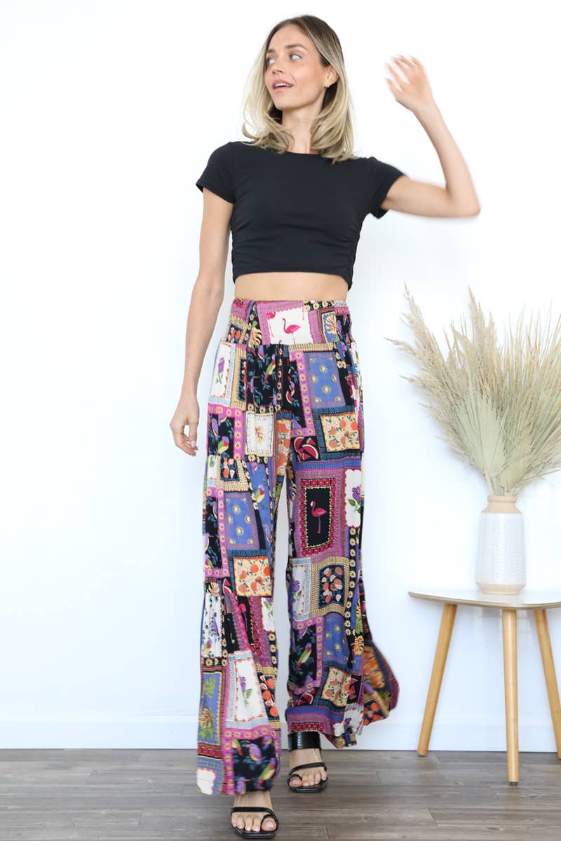 PRINTED WIDE LEG PANTS OREGON RED