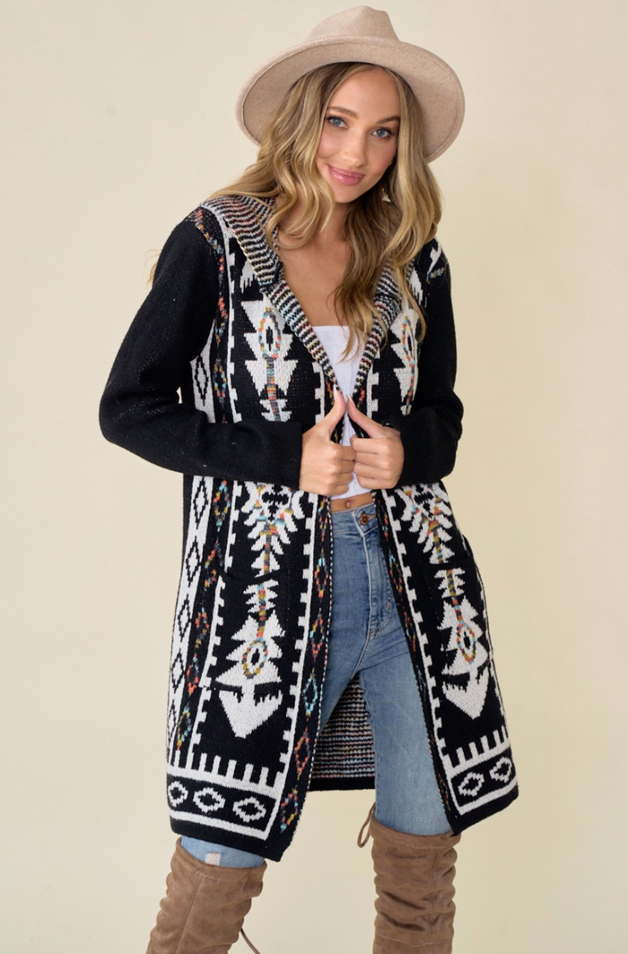 Aztec Rainbow long Sleeve Hooded Cardigan