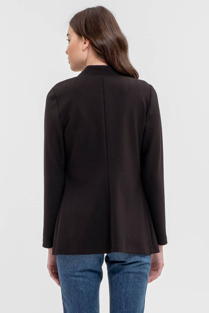 NOTCH COLLAR LONG SLEEVE LONG LINE BLAZER: OATMEAL