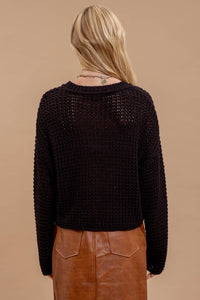 SHEER CREW NECK CROCHET KNIT SWEATER: OATMEAL