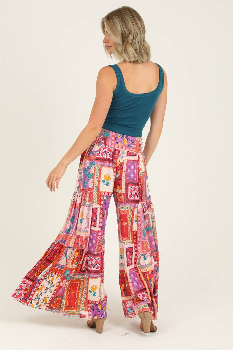 PRINTED WIDE LEG PANTS OREGON RED