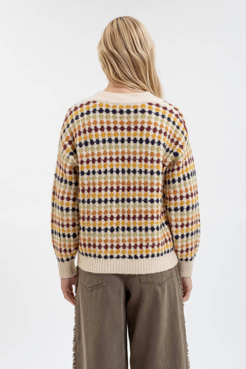 MULTICOLOR BOYFRIEND KNIT CARDIGAN: CREAM MULTI