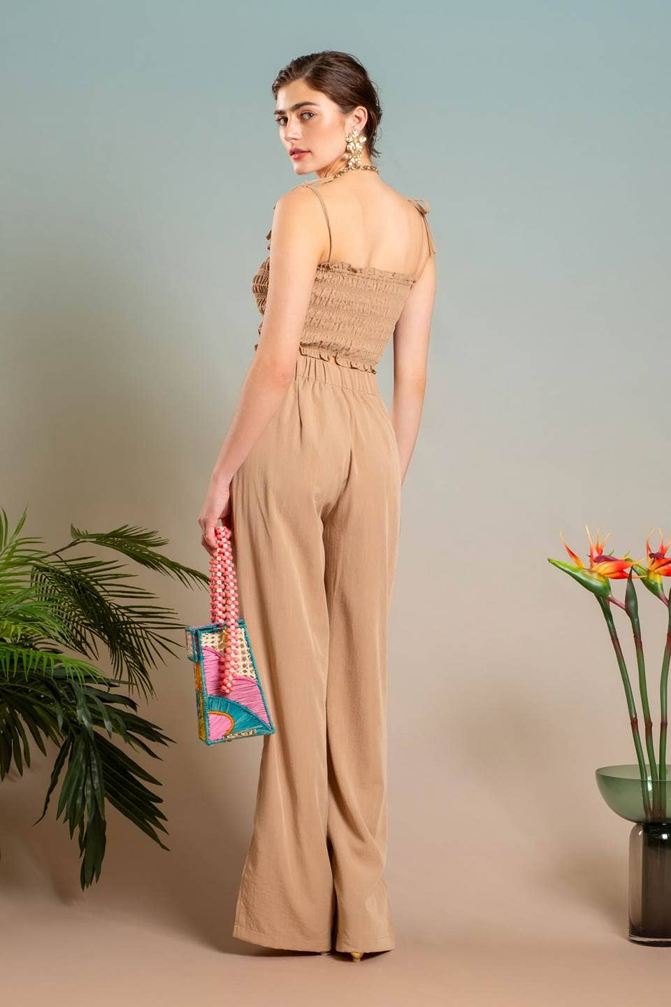 HIGH WAIST WIDE SPLIT LEG DRESS PANTS: OLIVE