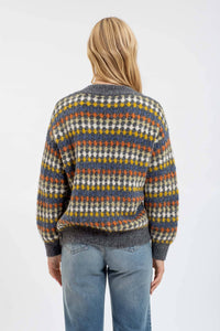 MULTICOLOR BOYFRIEND KNIT CARDIGAN: CHARCOAL MULTI