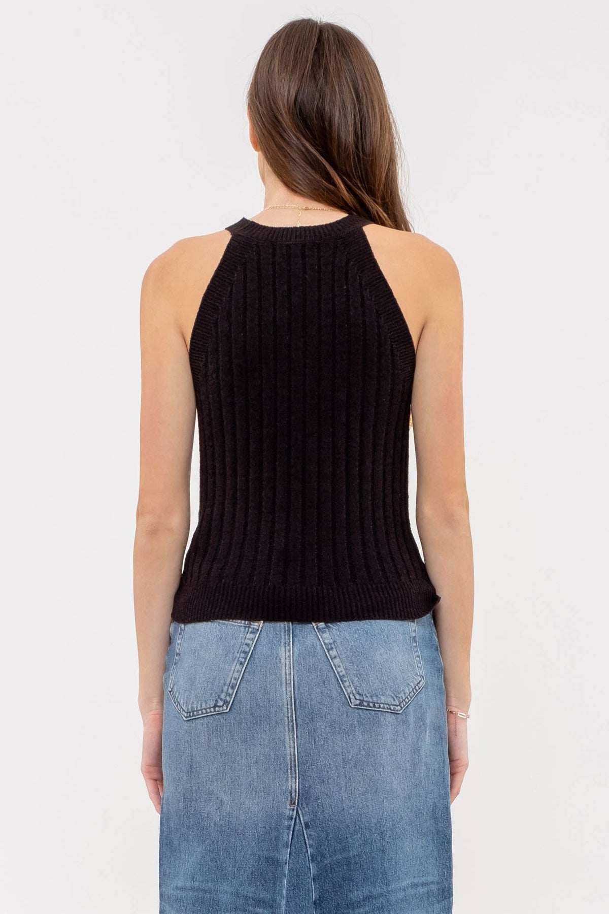 HALTER CROCHET KNIT TANK TOP : BLACK