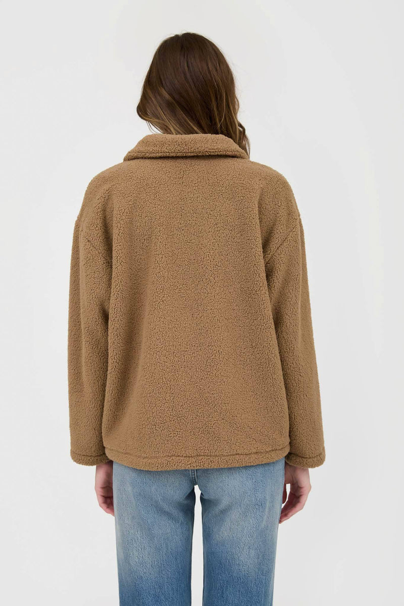 COLLARED HALF ZIP UP FLEECE JACKET: MOCHA