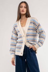 MULTICOLOR BOYFRIEND KNIT CARDIGAN: CHARCOAL MULTI