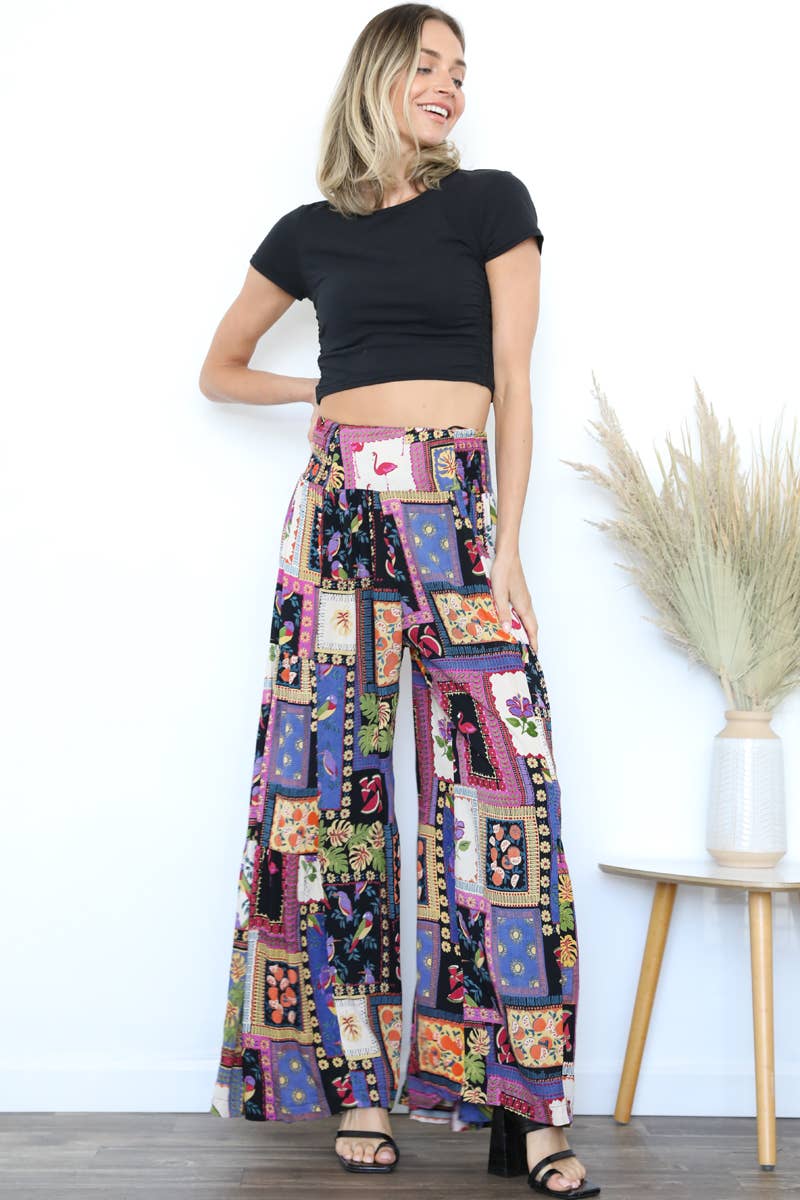 PRINTED WIDE LEG PANTS OREGON RED