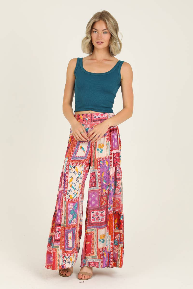 PRINTED WIDE LEG PANTS OREGON RED