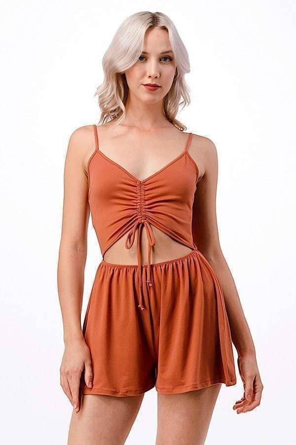 RUCHED CAMI ROMPER: CHAMPAGNE ROSE