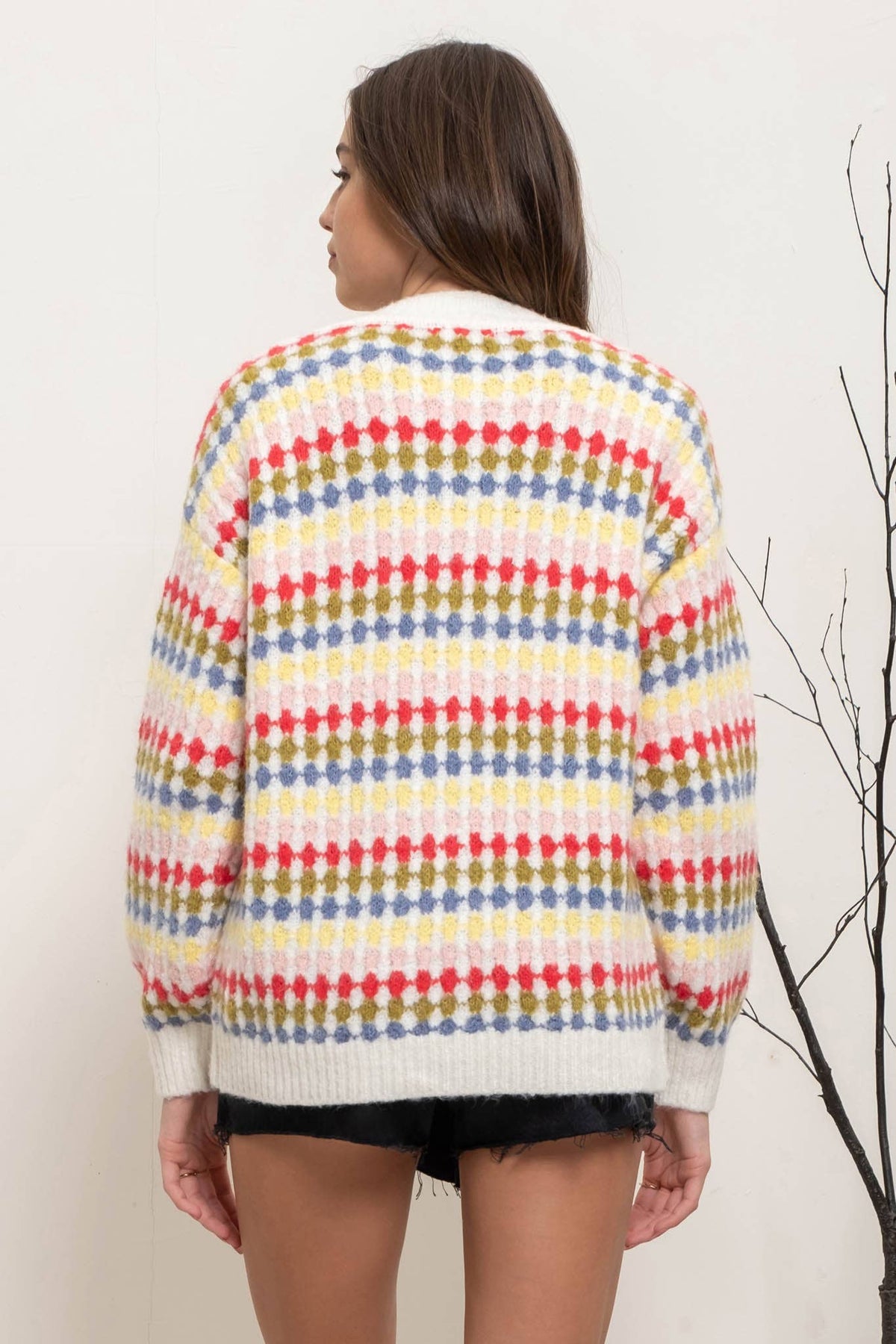 MULTICOLOR BOYFRIEND KNIT CARDIGAN: CHARCOAL MULTI