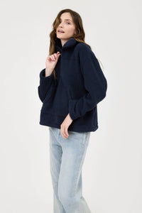 COLLARED HALF ZIP UP FLEECE JACKET: NATURAL