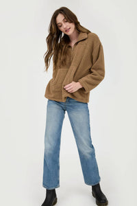 COLLARED HALF ZIP UP FLEECE JACKET: MOCHA