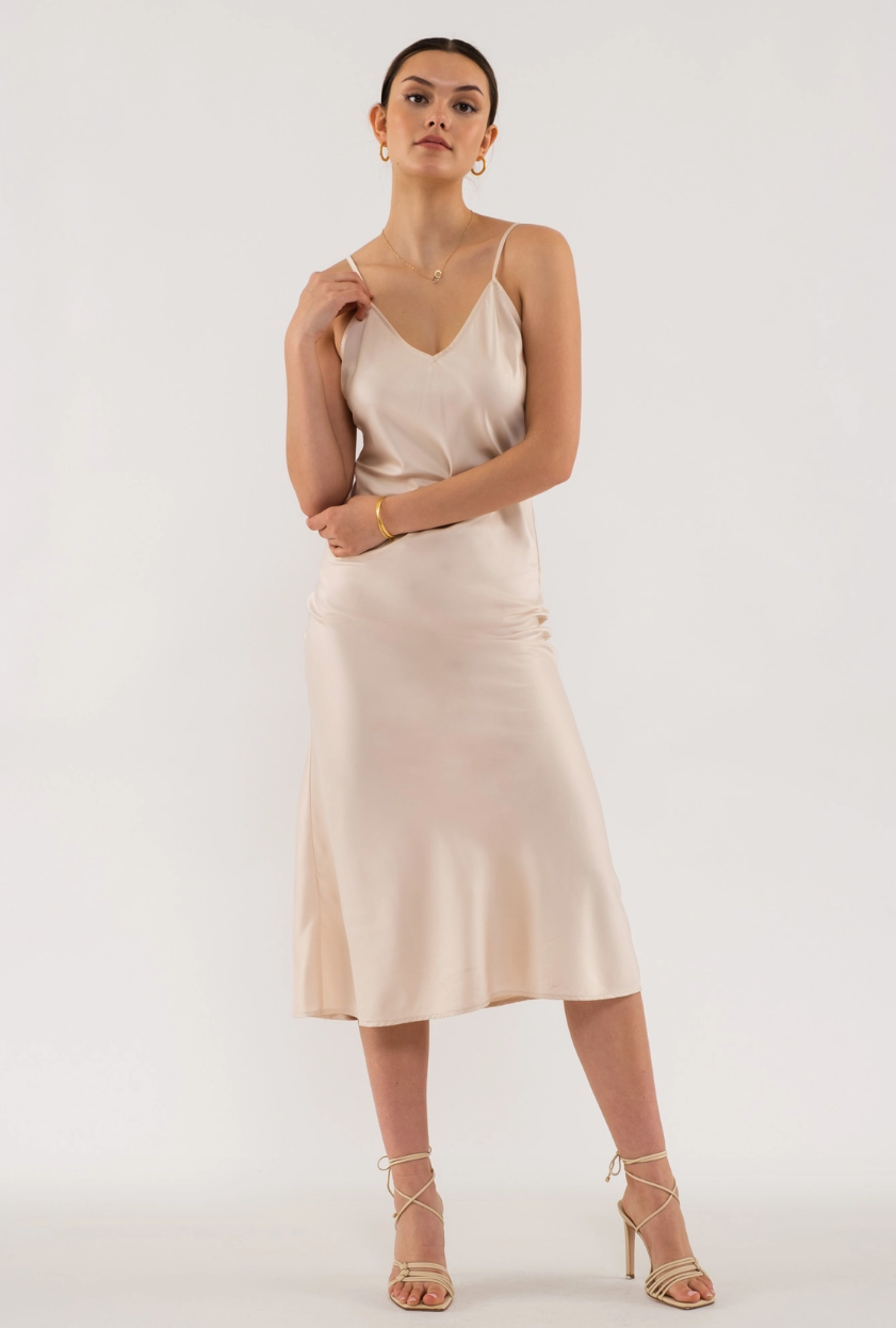 V Neck Slip on Midi Dress