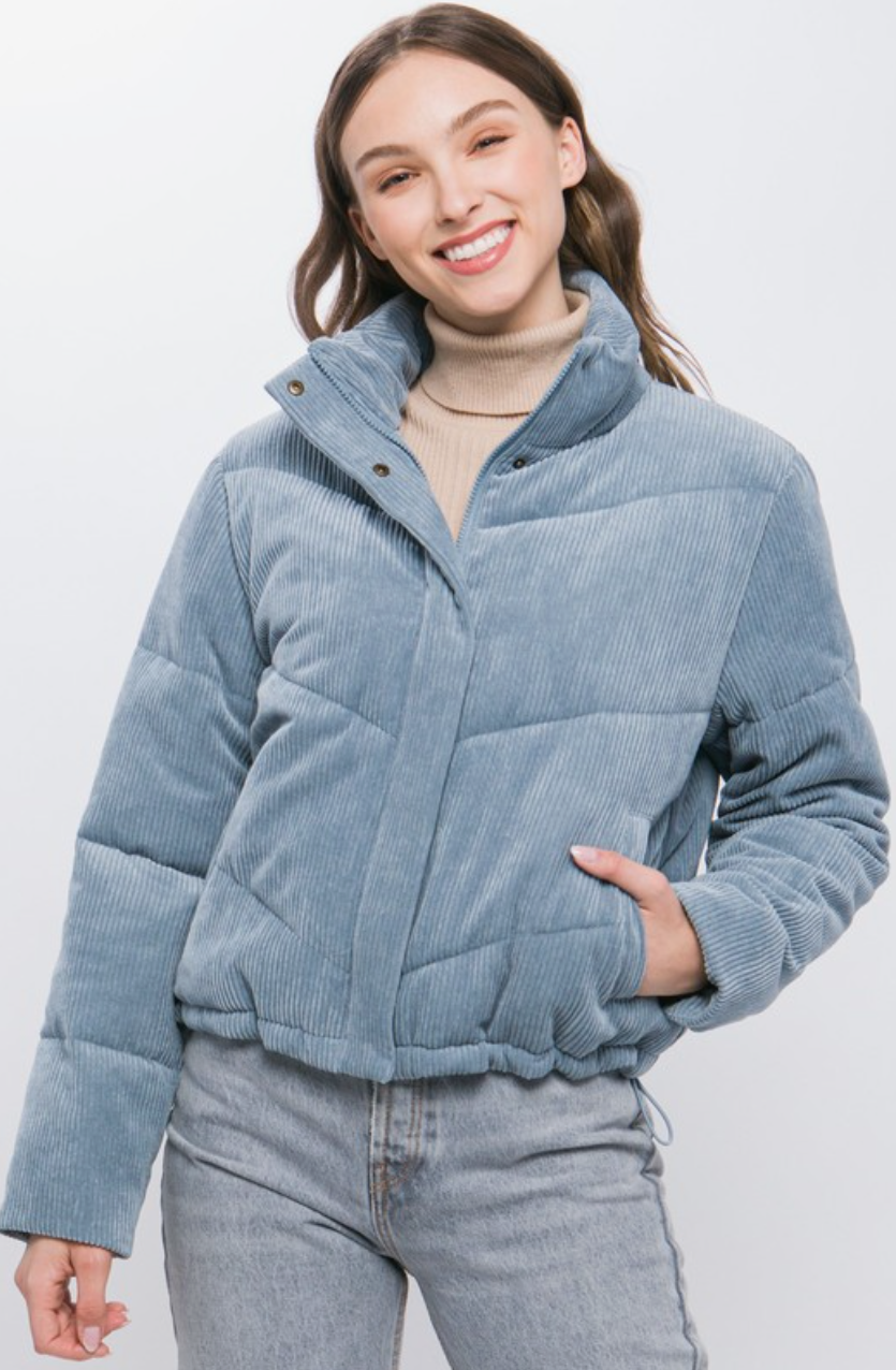 CORDUROY PUFFER JACKET WITH TOGGLE DETAIL