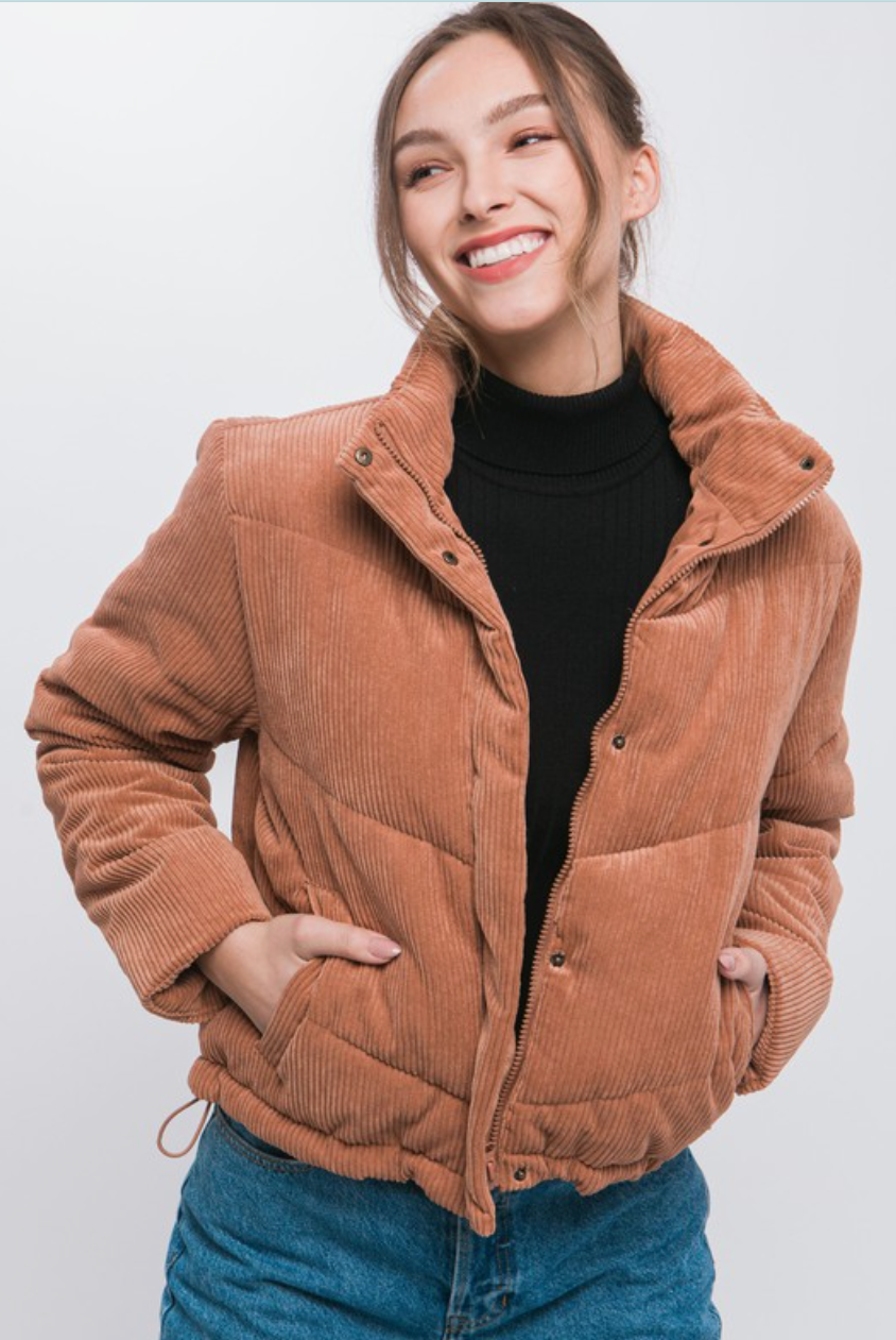 CORDUROY PUFFER JACKET WITH TOGGLE DETAIL