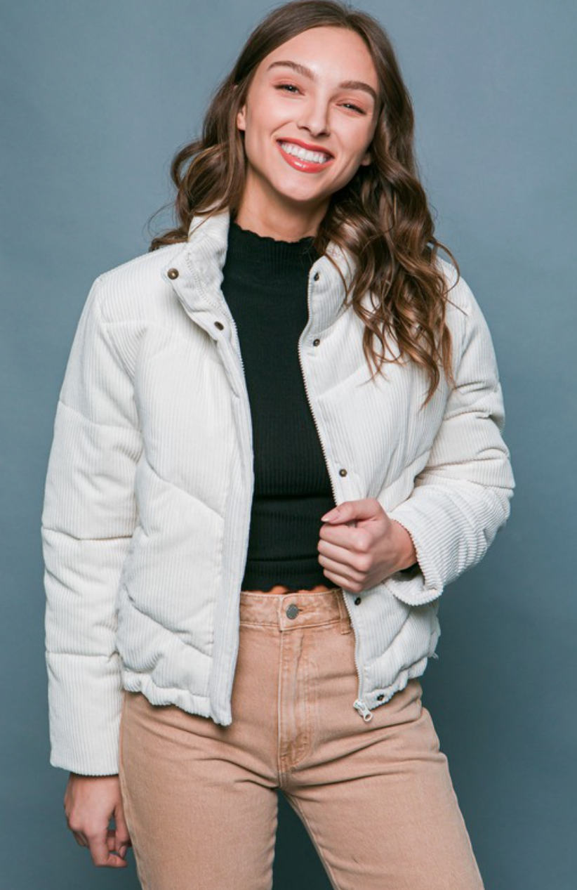 CORDUROY PUFFER JACKET WITH TOGGLE DETAIL